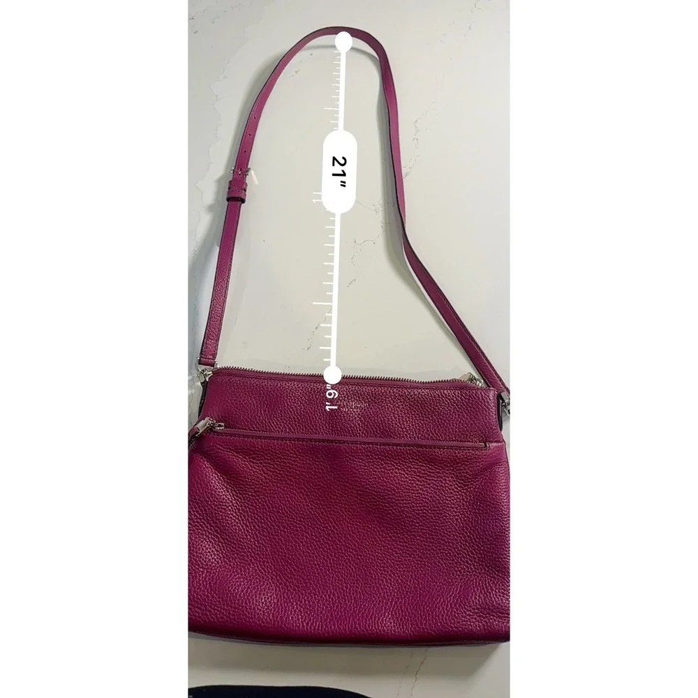 Kate Spade Magenta Pebbled Leather Crossbody Bag Silver Hardware Zip Pocket